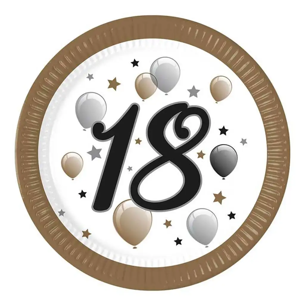 Papierové taniere s nápisom "18" 8 ks sada 23 cm