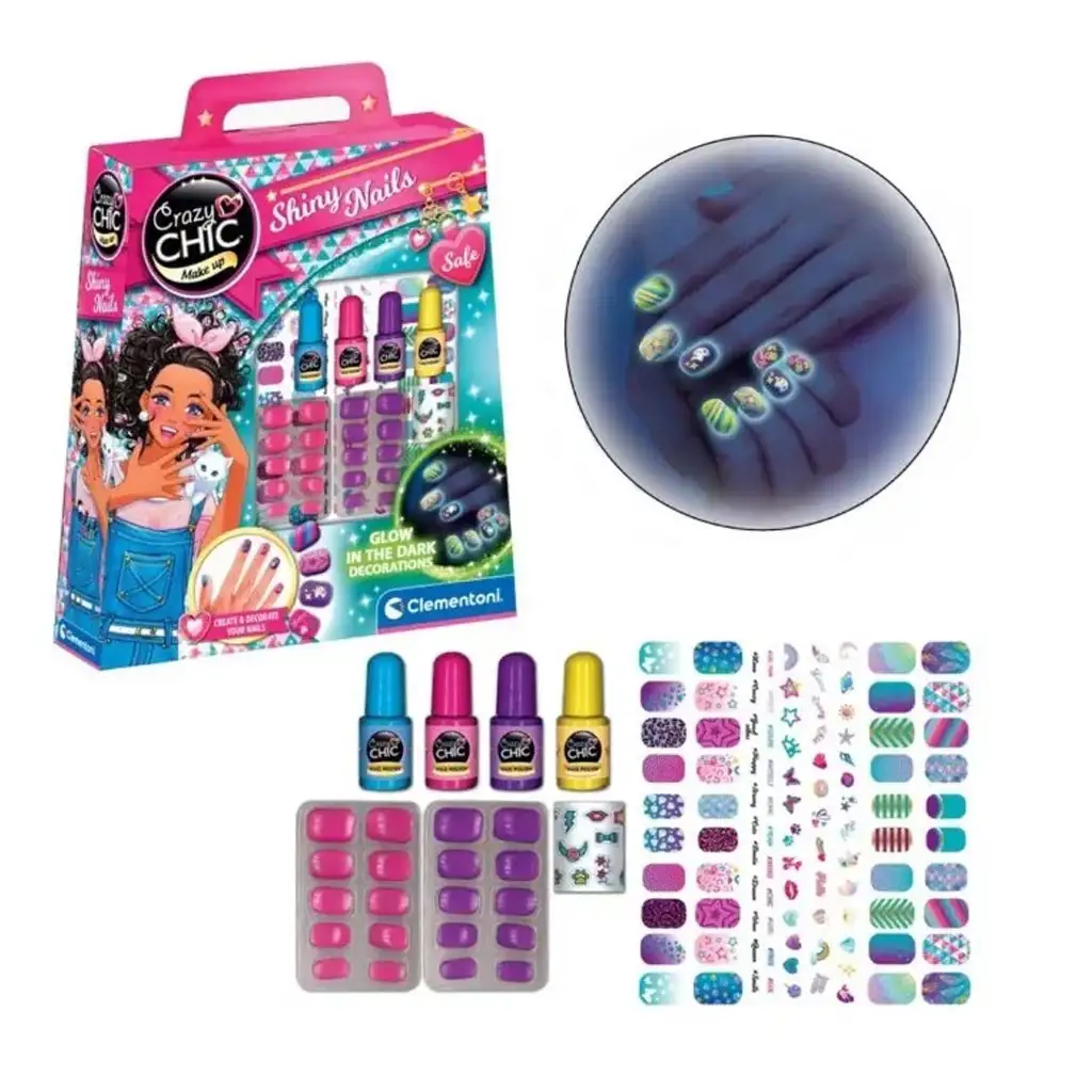 Crazy Chic: Sada na zdobenie nechtov s fluoreskujúcimi nálepkami a doplnkami - Clementoni kép 2
