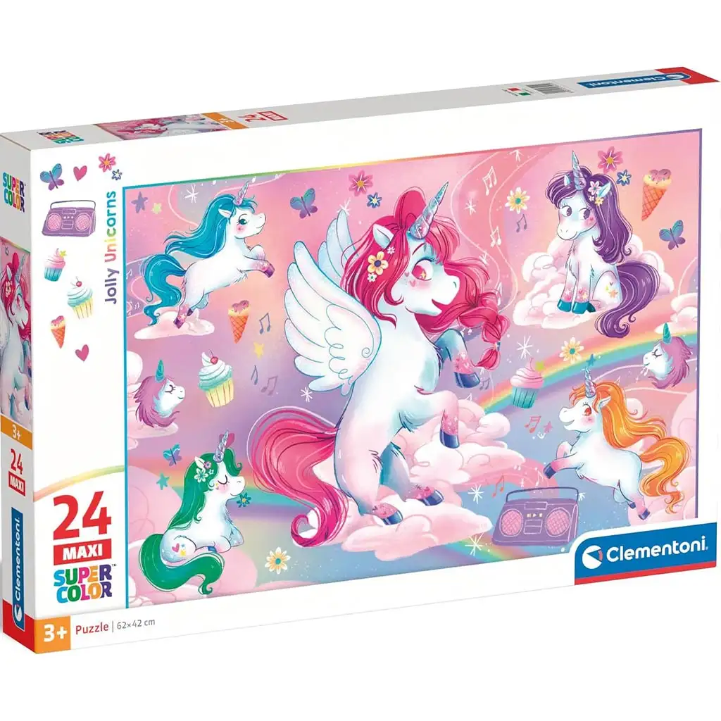 Farebné jednorožce 24 ks maxi supercolor puzzle - Clementoni kép 1