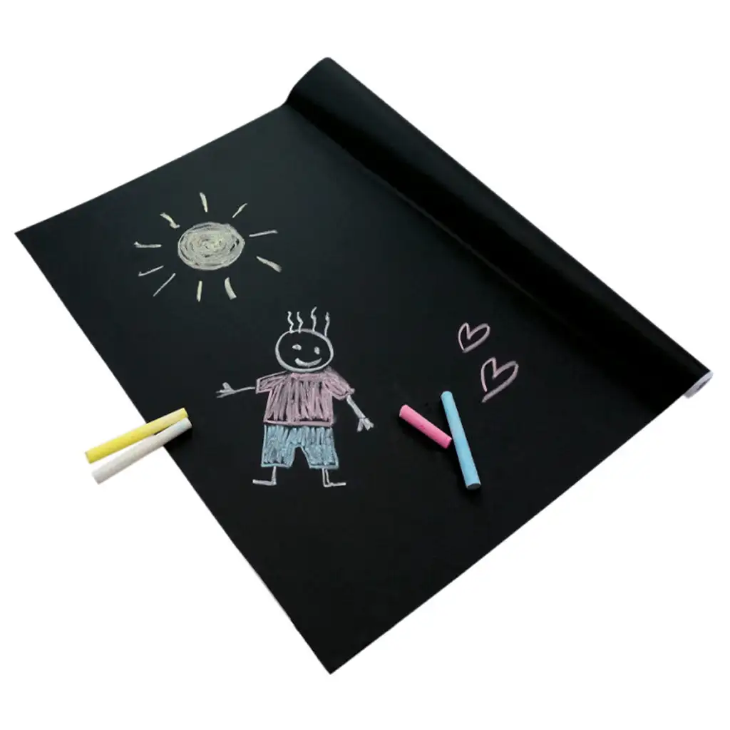 PlayBox: Čierna kriedová tabuľa na rolke s farebnými kriedami 200x45cm kép 2