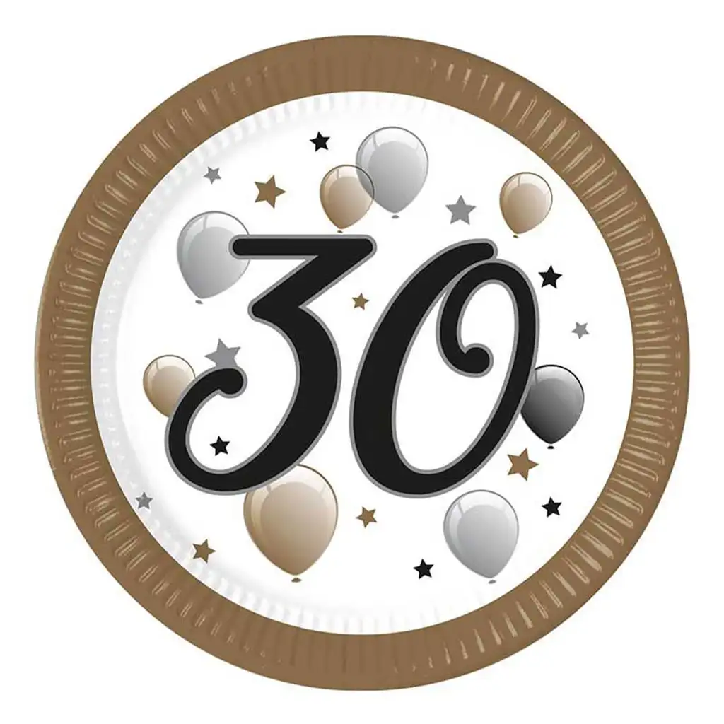 Papierové taniere s nápisom "30" 8 ks sada 23 cm