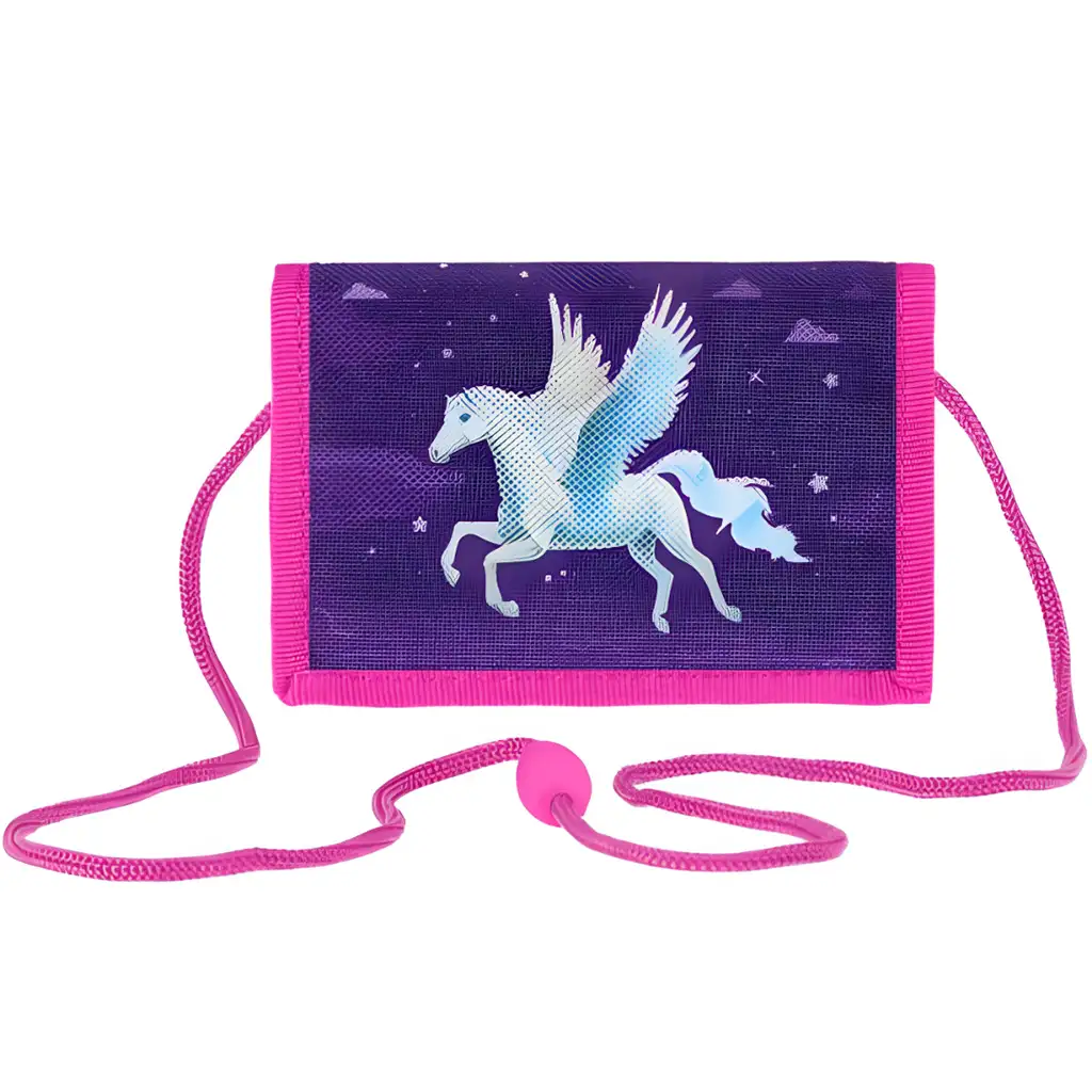 Spirit: Peňaženka s motívom Pegasa, fialová na suchý zips, 12,5x8,5 cm.