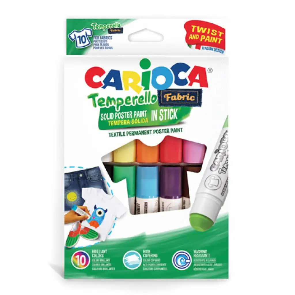 Farebná tempera stick na textil 10 ks set - Carioca