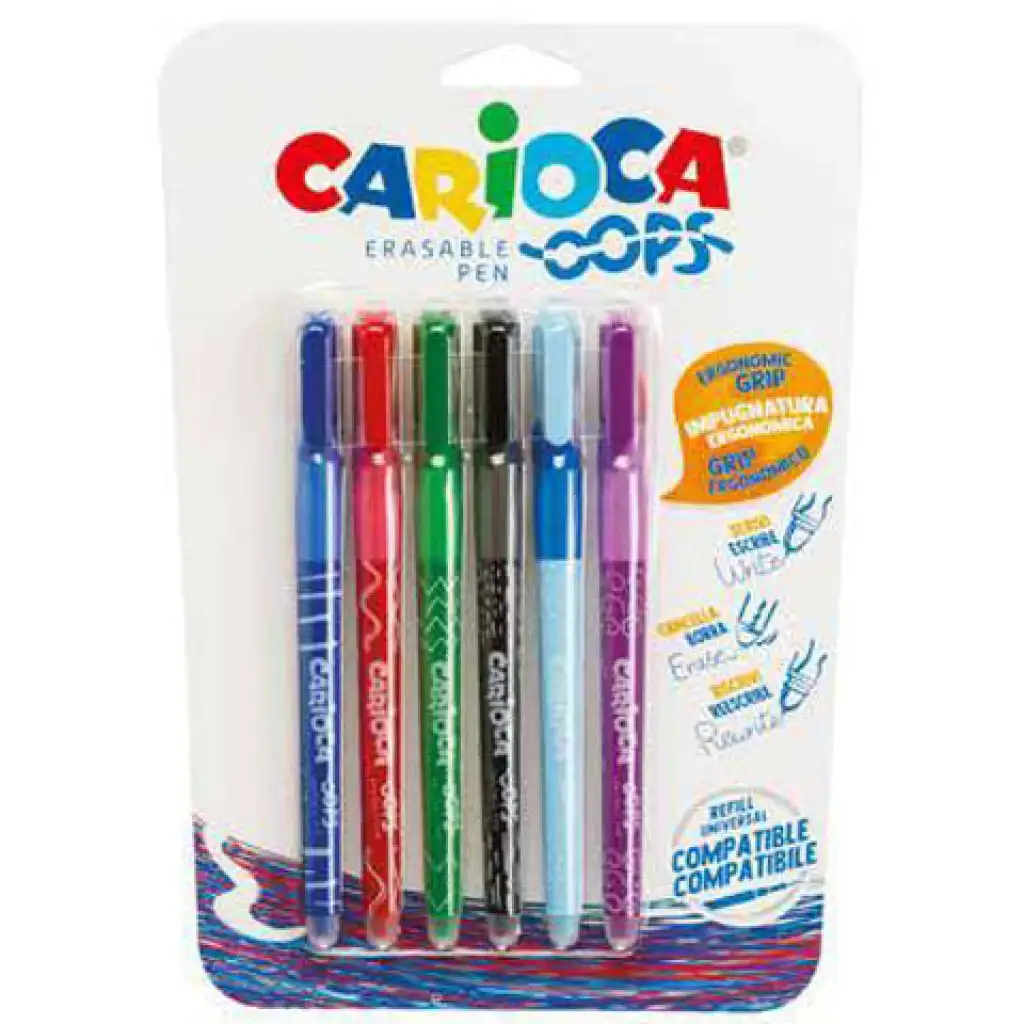 OOPS zmazateľné guľôčkové pero, 6dielny set - Carioca