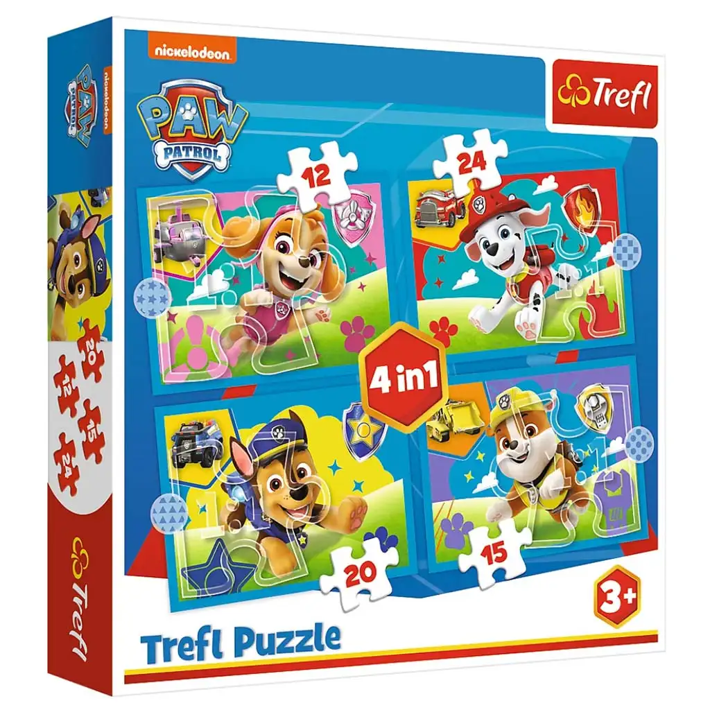 Labková hliadka: Behajčivé šteňatá 4 v 1 puzzle set - Trefl