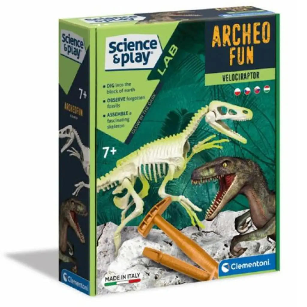 Science&Play: Archeofun svietiaci Velociraptor archeologický set - Clementoni