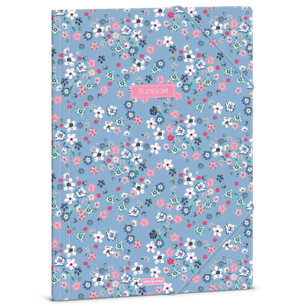 Ars Una: Pearl Blossom Blue kvetinová gumičková zložka A/4