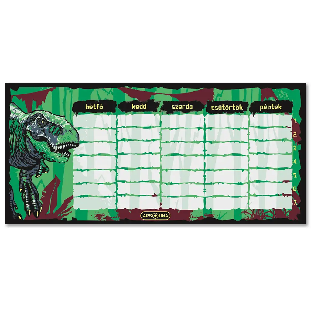 Ars Una: Obojstranný rozvrh hodín s dinosaurom T-Rex