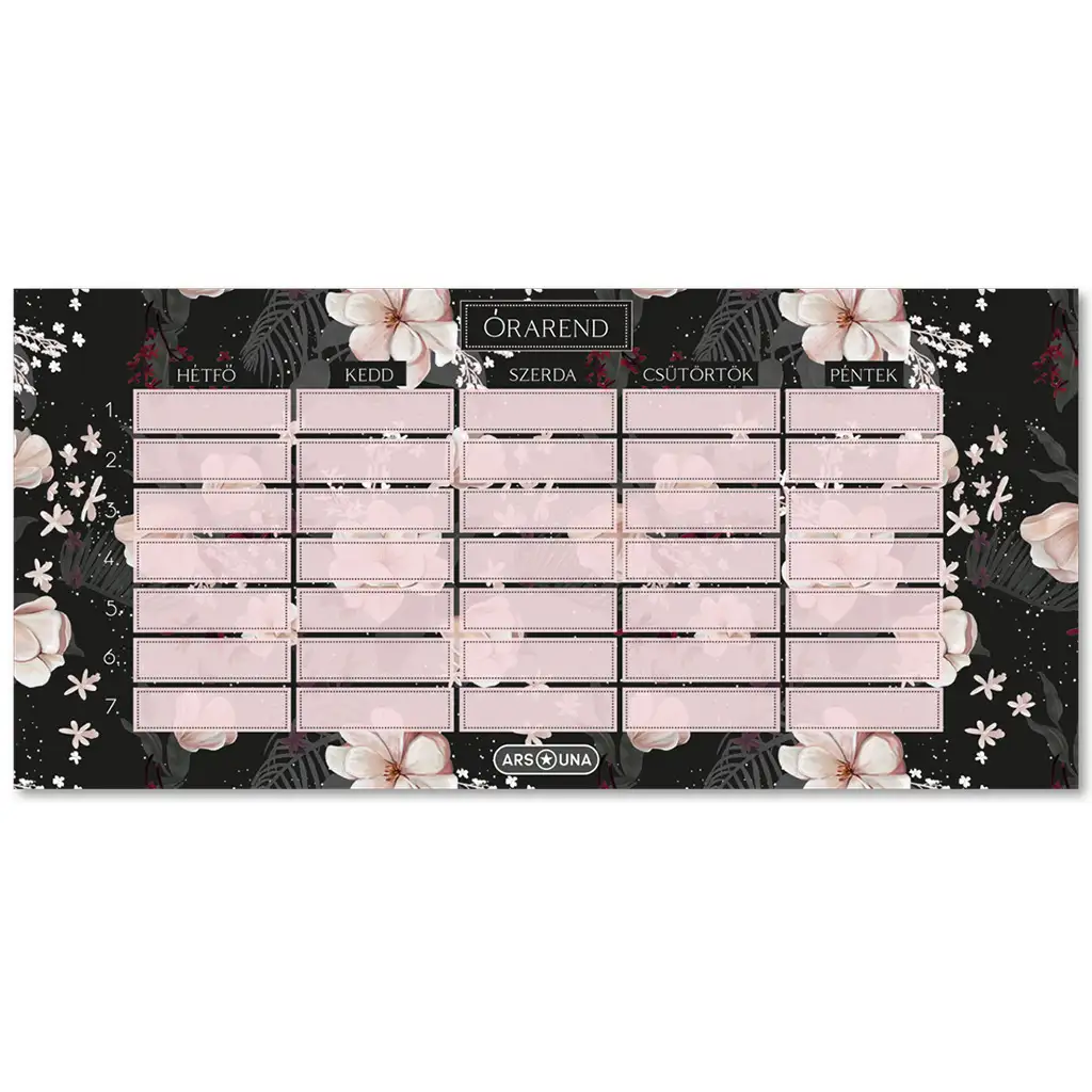 Ars Una: Flowery Black kvetinový obojstranný rozvrh hodín