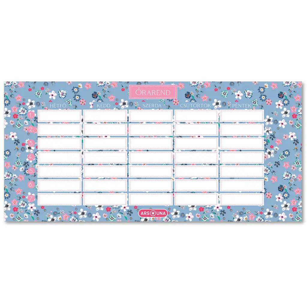 Ars Una: Pearl Blossom Blue kvetinový obojstranný rozvrh hodín