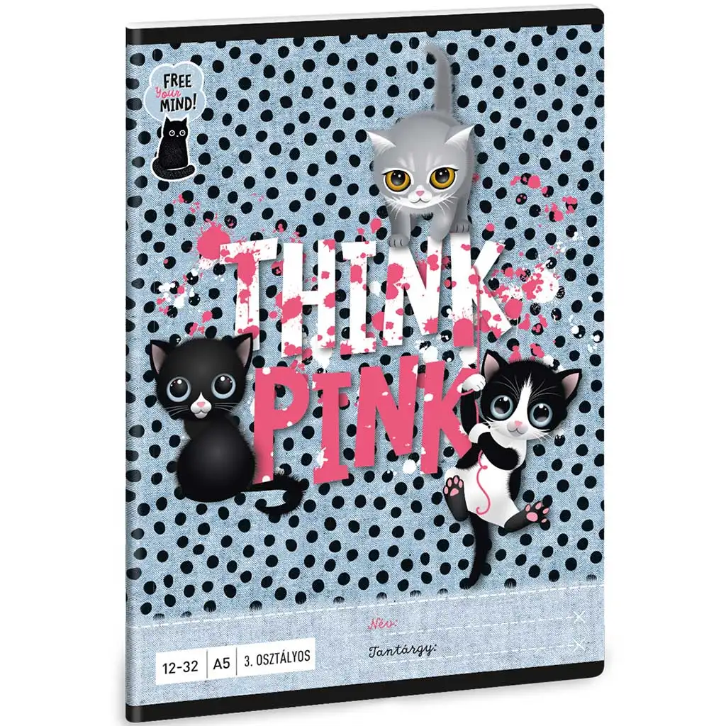Ars Una: Think Pink cuki cicás 3. osztályos vonalas füzet 32 lapos A/5 kép 1
