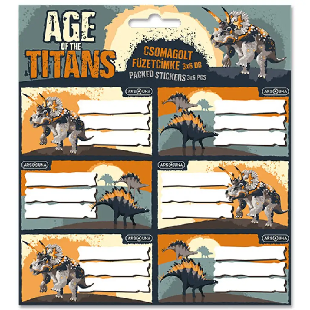 Ars Una: Age of the Titans dinosaurus štítky na zošit 3x6ks