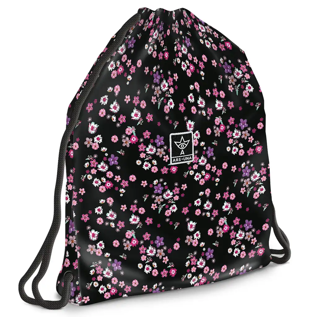 Ars Una: Pearl Blossom Black virágos tornazsák, sportzsák 37,5x46cm kép 1