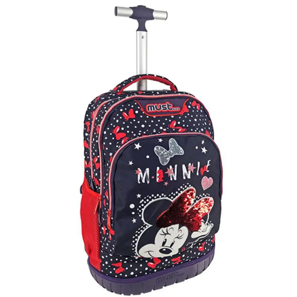 Must... Minnie egér gurulós, három rekeszes iskolatáska, hátizsák kép 1
