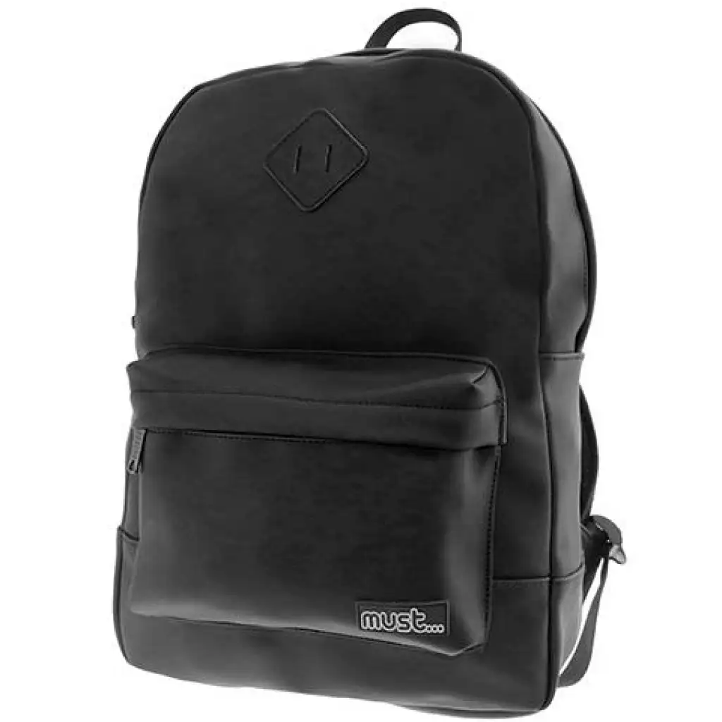 Must: Lekerekített bőrhatású lekerekített fekete iskolatáska, hátizsák 30x13x41cm kép 1