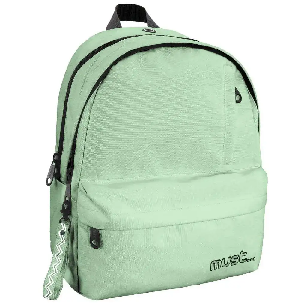 Must: Négyrekeszes lekerekített világoszöld iskolatáska, hátizsák 32x19x42cm kép 1