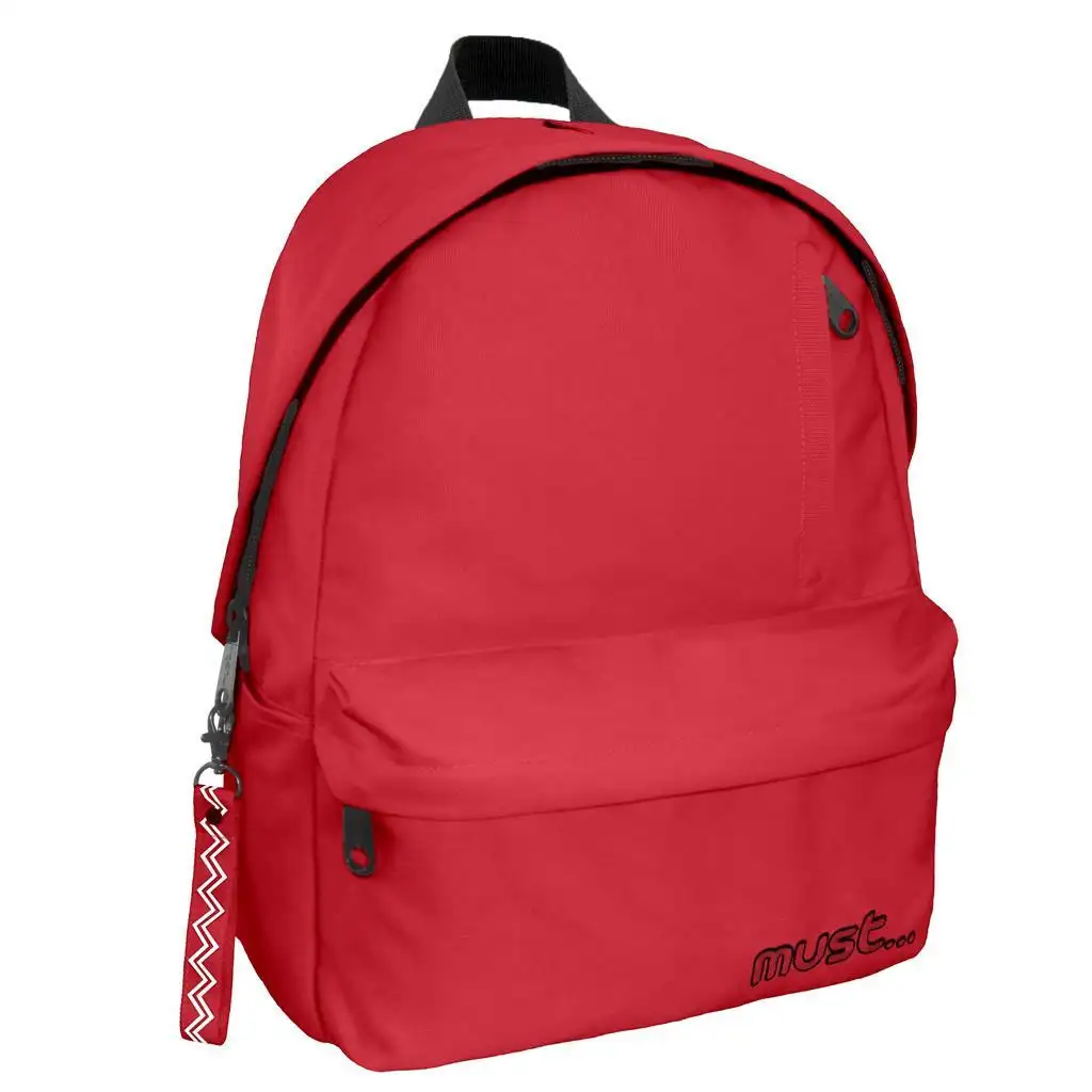 Must: Lekerekített piros négyrekeszes iskolatáska, hátizsák 32x17x42cm kép 1