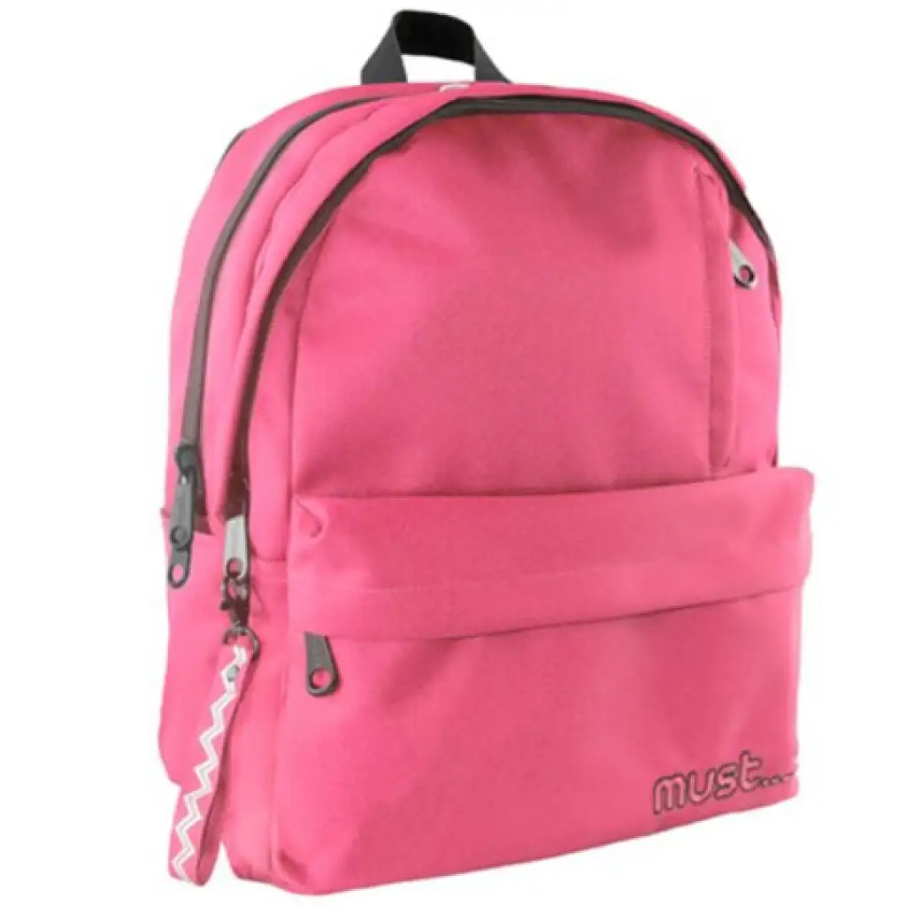 Must: Lekerekített világos piros négyrekeszes iskolatáska, hátizsák 32x17x42cm kép 1