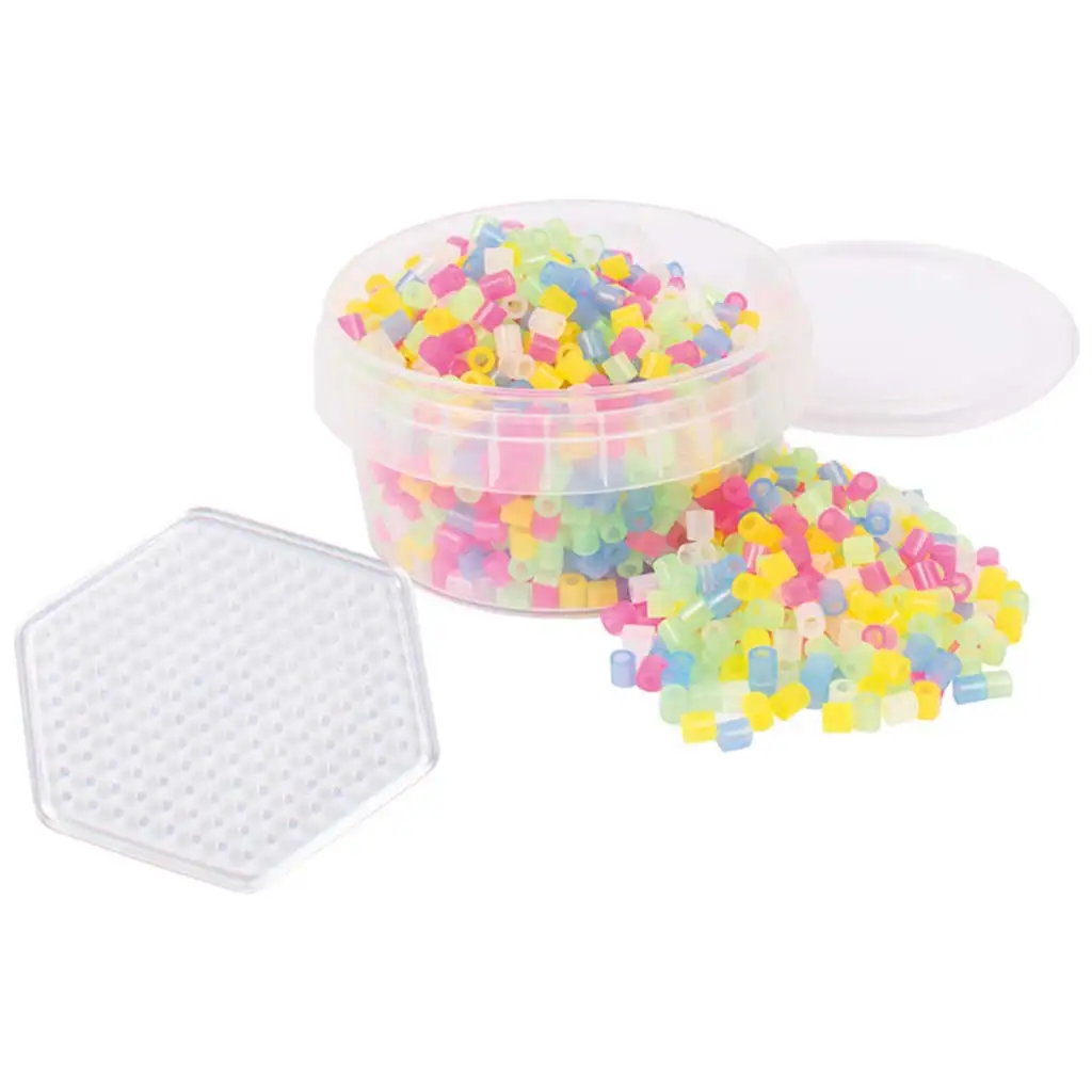 PlayBox: 5mm MIDI zažehľovacie priehľadné korálky 1000ks so šesťuholníkovou podložkou