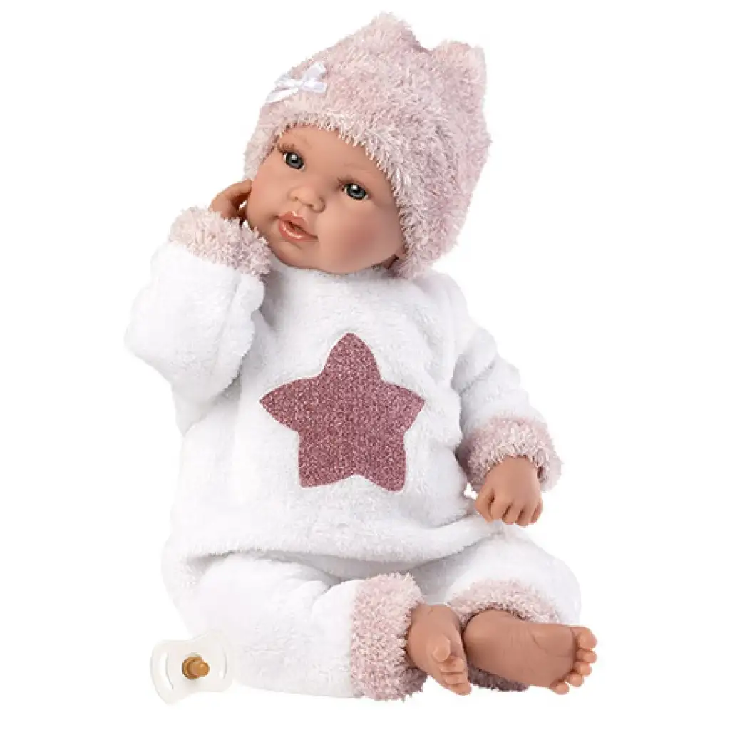Llorens: Plačúca bábika novorodeniatka v hviezdičkovom plyšovom pyžame 36 cm kép 2