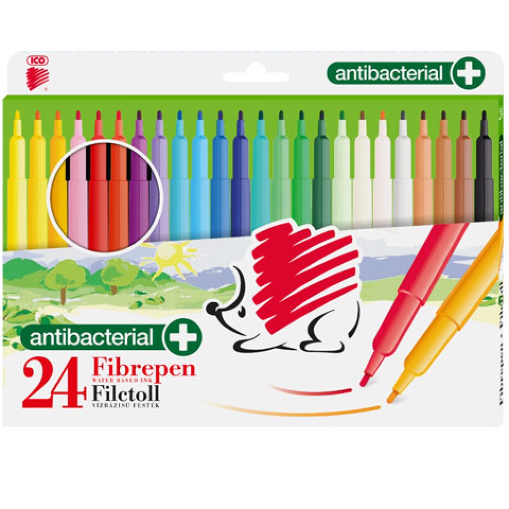 ICO: Antibakteriálna farebná 24dielna súprava fixiek
