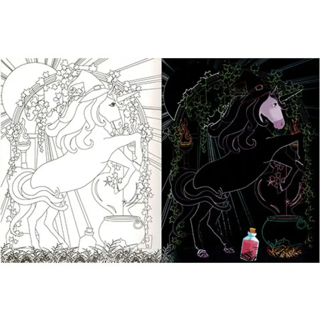 Skryté jednorožce - Omaľovánka so škrabacími a vyfarbovacími stranami kép 2