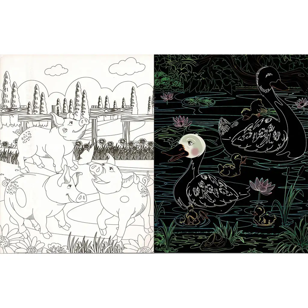 Skryté farmárske zvieratá - Omaľovánka so škrabacími a vyfarbovacími stranami kép 2