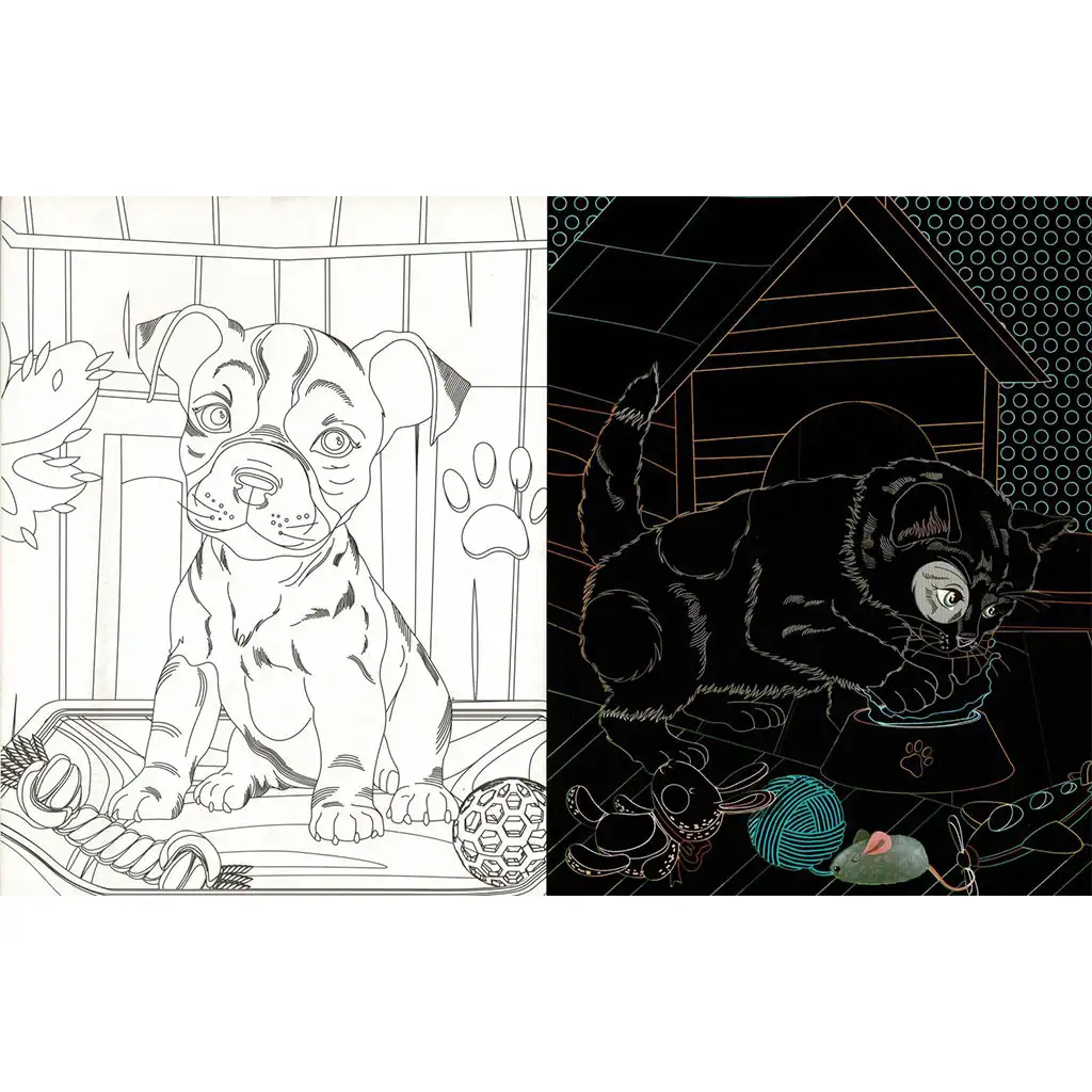 Skrytí miláčikovia - Omaľovánka so škrabacími a vyfarbovacími stranami kép 2