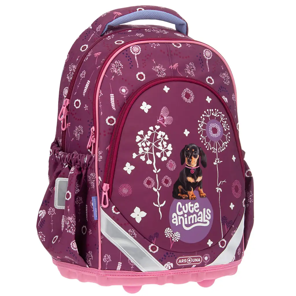 Ars Una: Cute Animals - Školská taška s anatomickým dizajnom a vzorom šteniatka jazvečíka, batoh 33x42x21cm