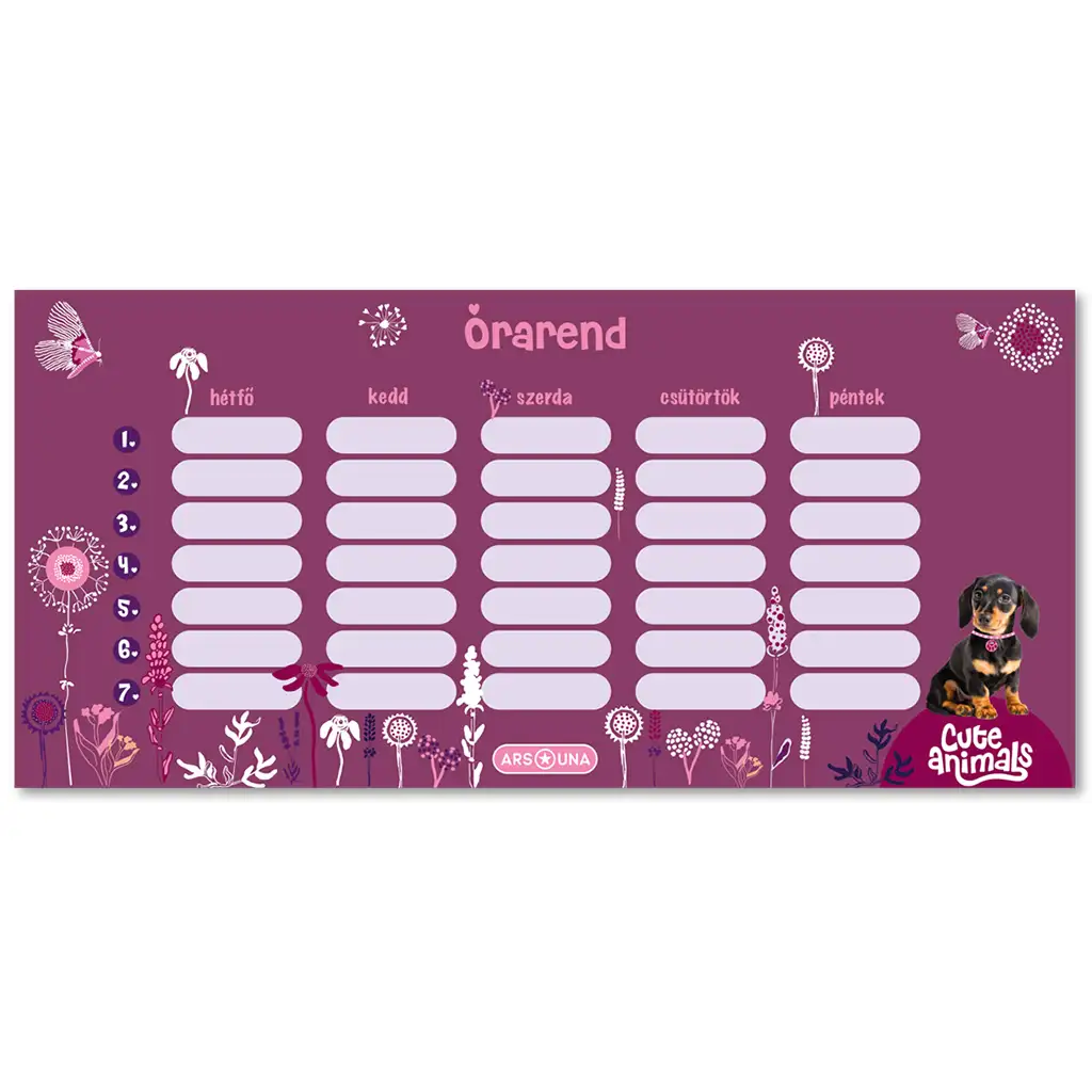 Ars Una: Cute Animals - Šteniatko jazvečíka obojstranný rozvrh hodín