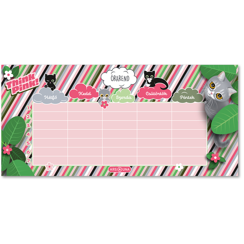 Ars Una: Think Pink mačací jednostranný, obojstranný rozvrh hodín