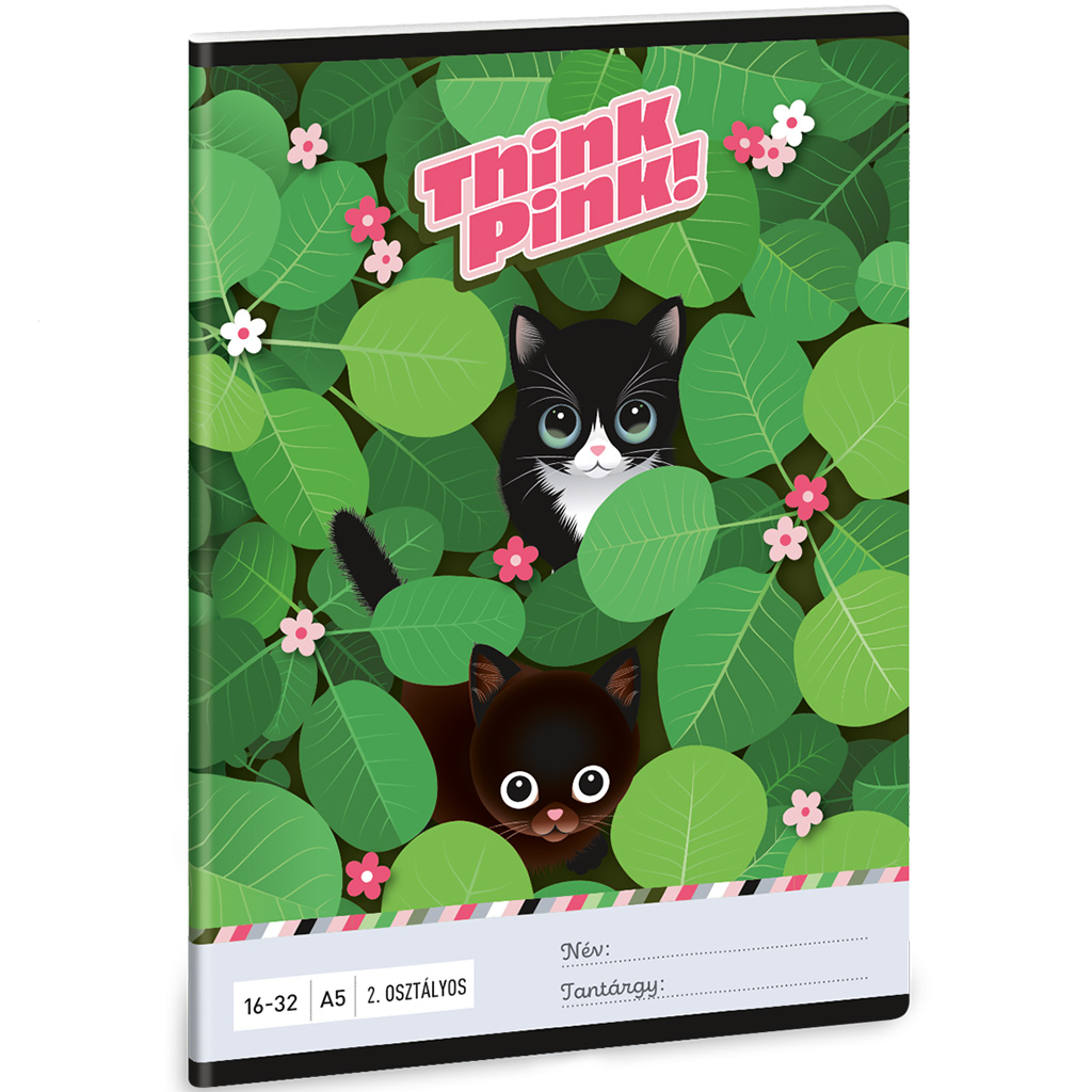 Ars Una: Think Pink mačací linajkový zošit pre 2. ročník A/5 16-32