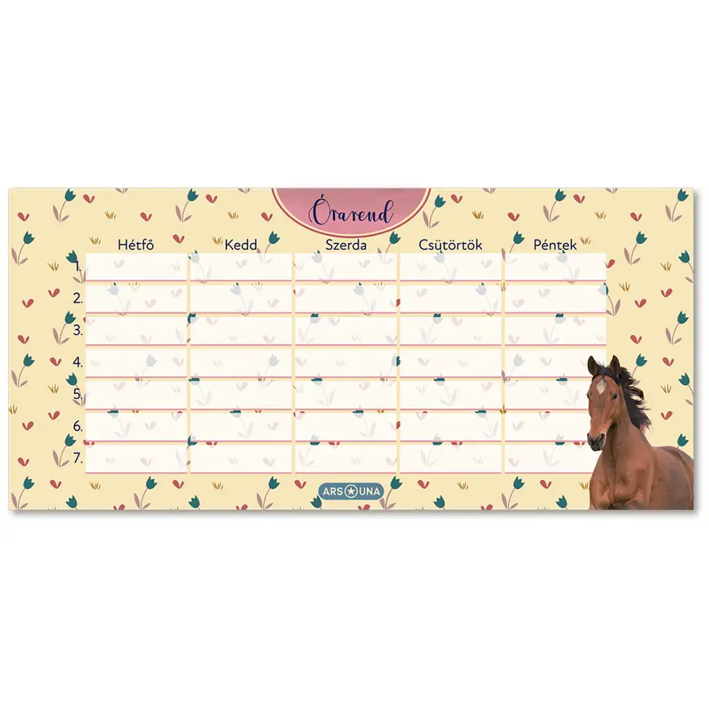 Ars Una: Wild and Free obojstranný rozvrh hodín s motívom koní