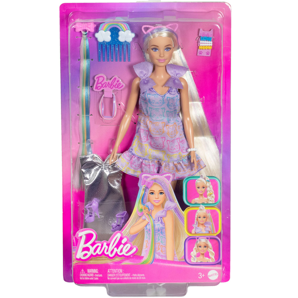 Bábika Barbie v mačacom oblečení so štýlovými prameňmi - herná sada Mattel