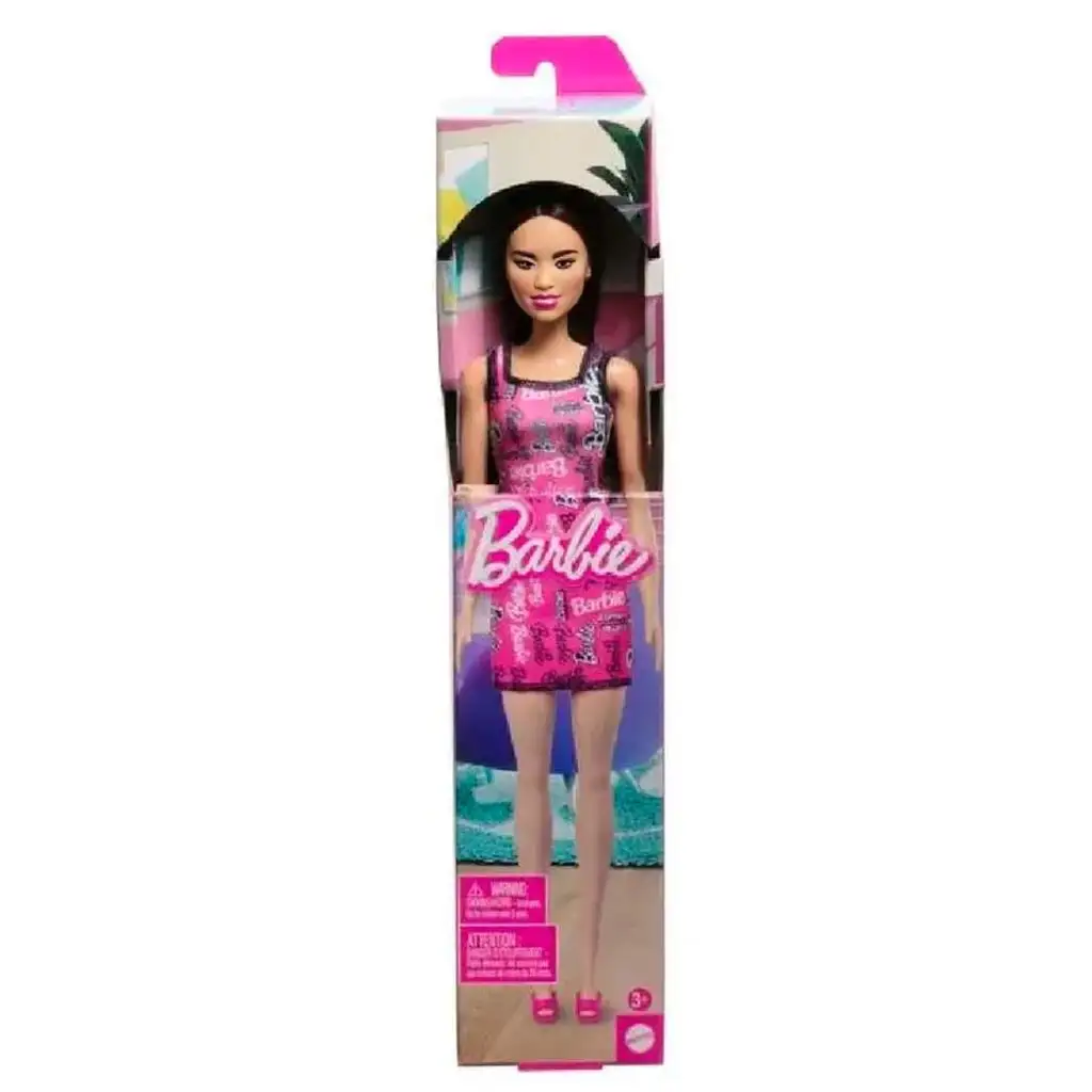 Barbie Chic módna bábika s hnedými vlasmi v ružových Barbie šatách - Mattel