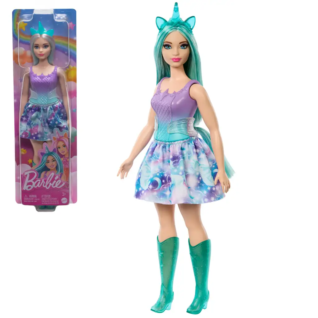 Barbie Dreamtopia: Jednorožec bábika v modro-fialových šatách - Mattel