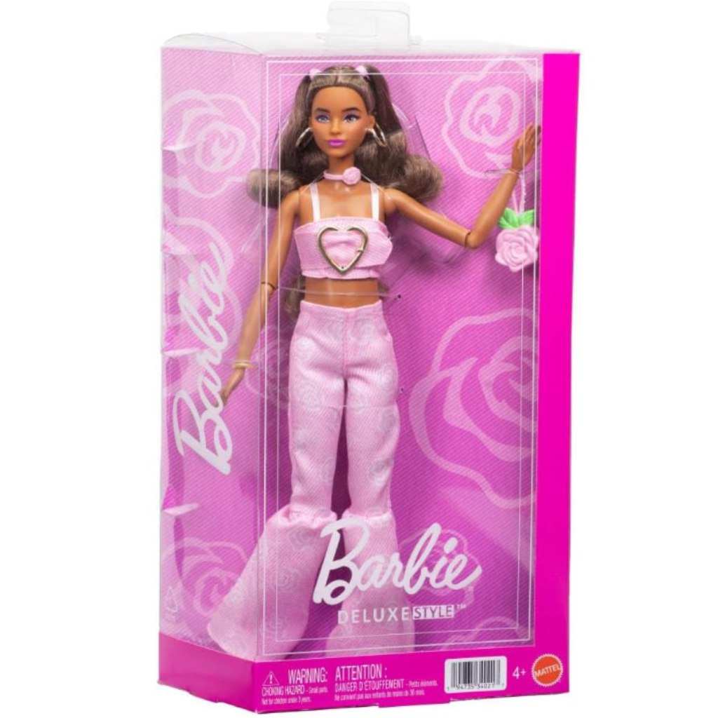 Barbie: Trendová kamarátka bábika v ružovom šatovom sete s ružovým vzorom – Mattel