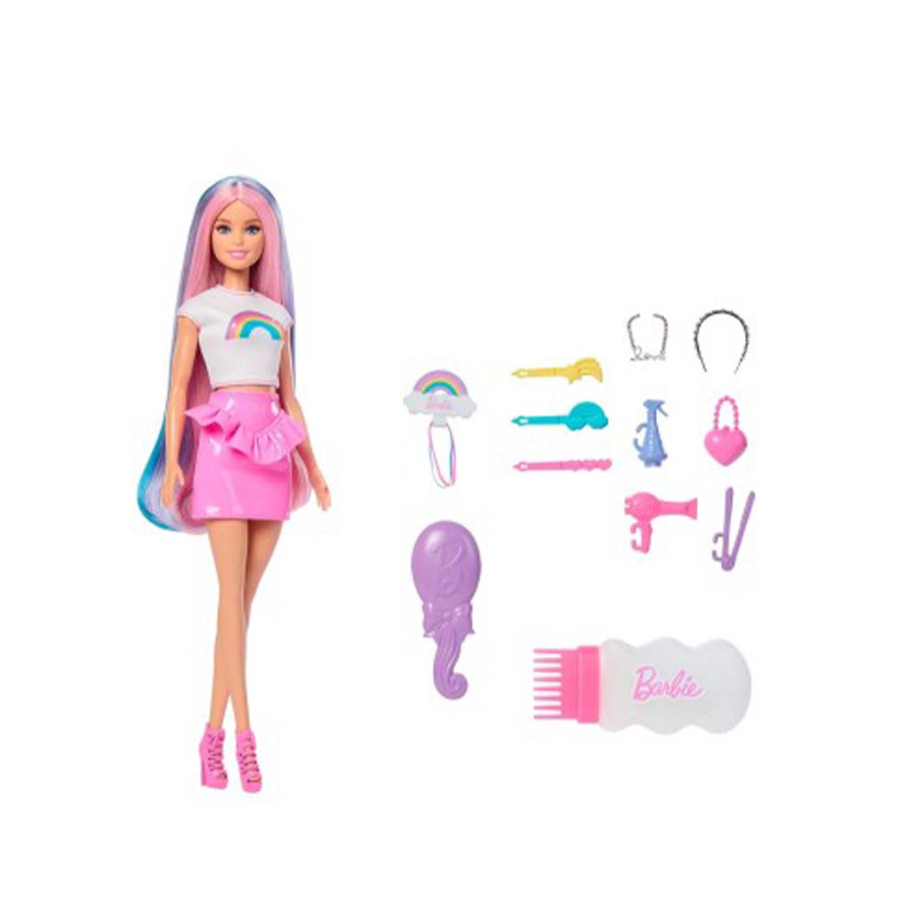 Barbie: Žiarivá dúhová vlásenka s doplnkami - Mattel kép 2
