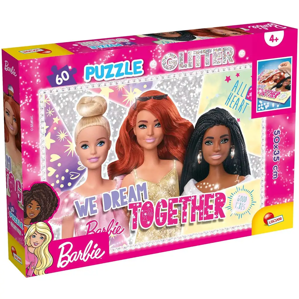 Barbie kamarátky 60-dielne trblietavé puzzle 50x35 cm - Lisciani