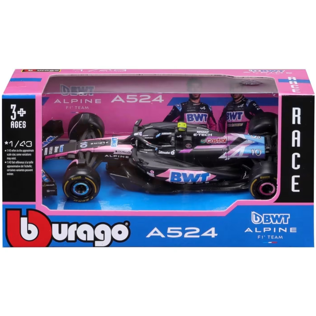 Bburago: BWT Alpine F1 Team A524 (2024) F1 pretekárske auto, kovový model v mierke 1:43 (Pierre Gasly #10)