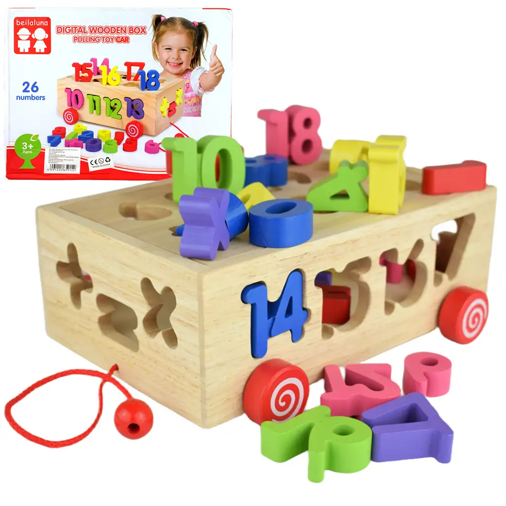 Beilaluna: Drevený tvarový sorter s číslami na ťahanie