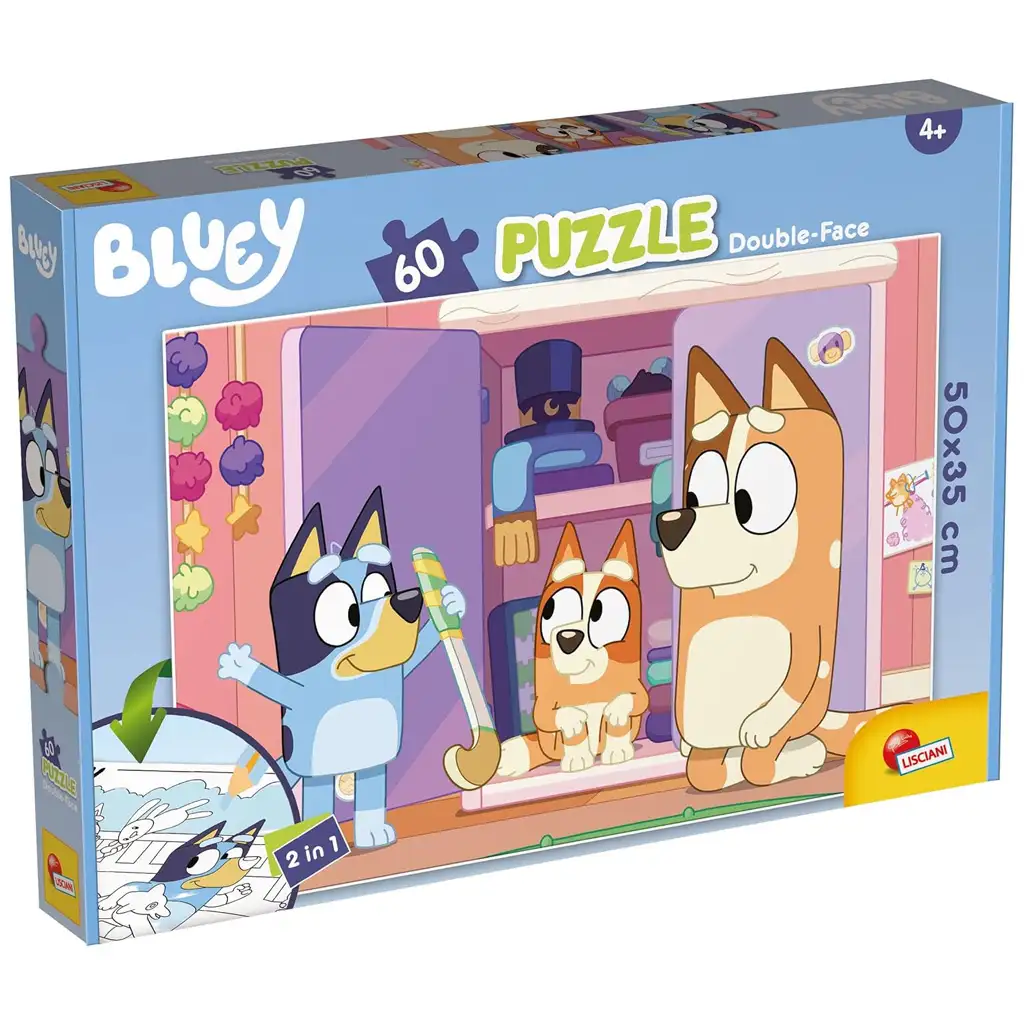 Bluey 2 v 1 60-dielne puzzle a omaľovánka 50x35 cm - Lisciani