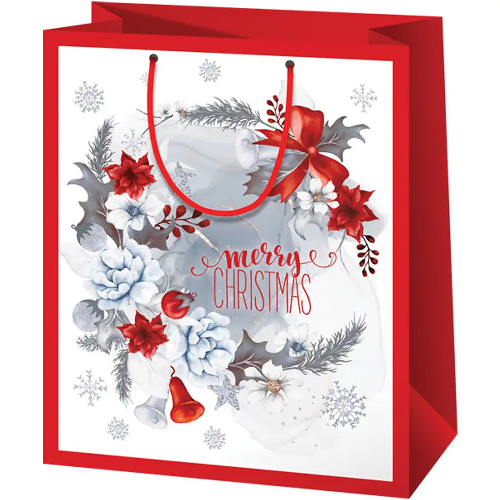 Cardex: Stredne veľká darčeková taška s červeno-bielym vzorom zvončekov 17x10x23cm