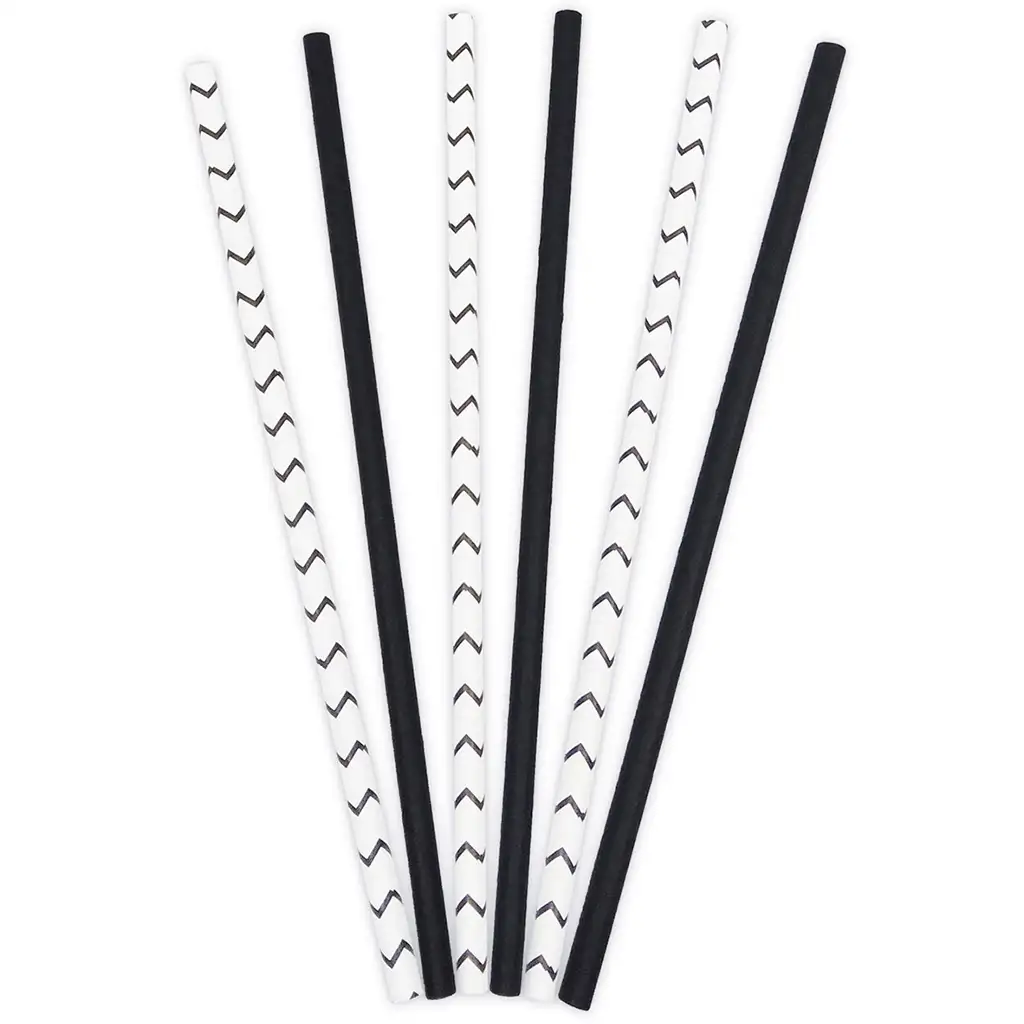 Čierno-biela sada papierových slamiek, 50 ks