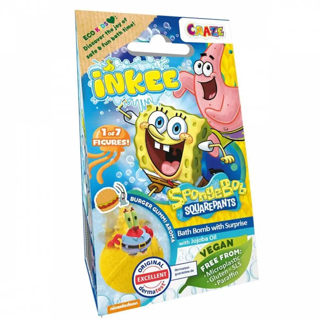 Craze Inkee: Vegán balíček kúpeľových bômb so zberateľskými figúrkami z rozprávky SpongeBob. kép 1