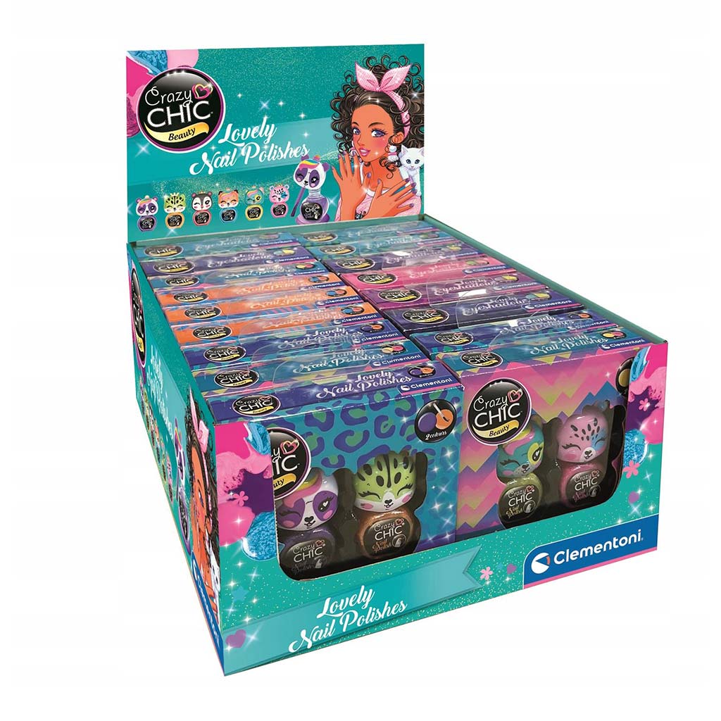 Crazy Chic: Roztomilá zvieratková sada lakov na nechty, 2 kusy, rôzne druhy, 1 kus – Clementoni