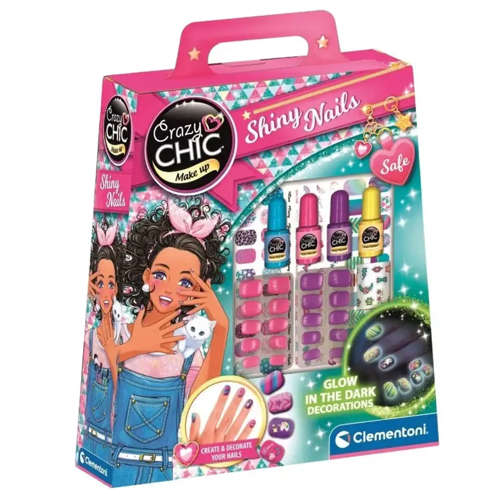Crazy Chic: Sada na zdobenie nechtov s fluoreskujúcimi nálepkami a doplnkami - Clementoni