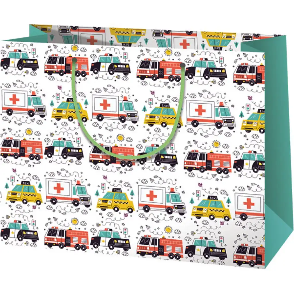Darčeková taška s motívom záchranárov, polície a hasičov 33x26,7x13,7 cm