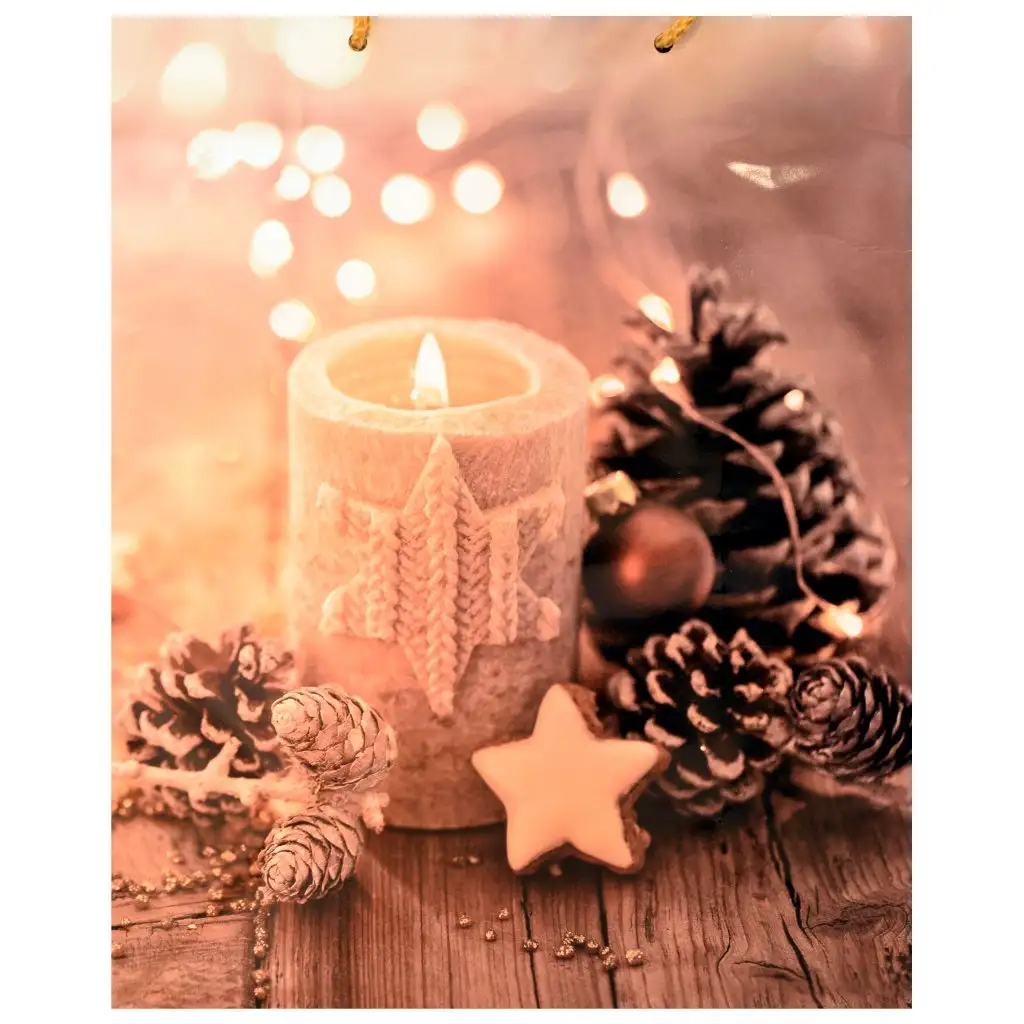 Darčeková taška s vianočným vzorom sviečok 26x32x12,5 cm