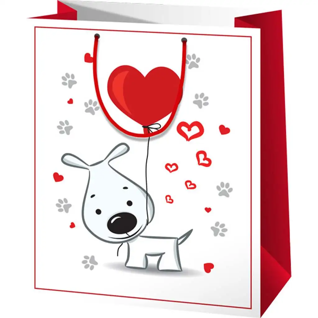 Darčeková taška so vzorom zamilovaných šteňiat v normálnej veľkosti 11x6x14cm